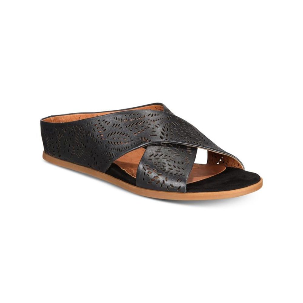 BOUND Womens Black Dafni Round Toe Wedge Slip On Leather Slide Sandals 8.5 M